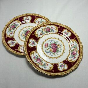 2 colorful bone china bread plates. Royal Albert Lady Hamilton pattern